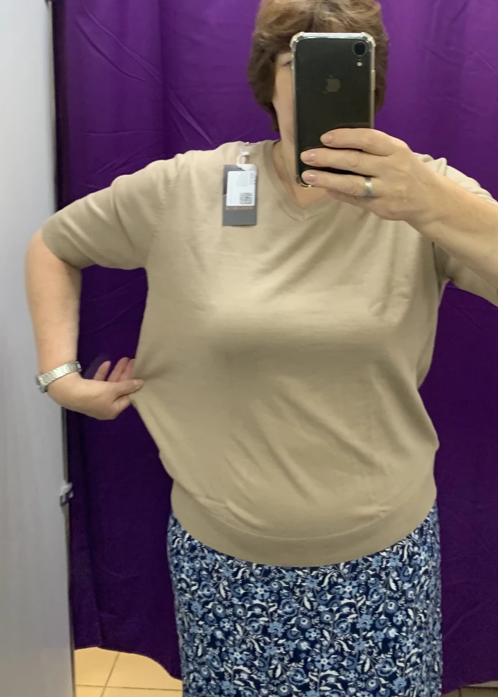 Качество хорошее, но я не думала, что на мой 52, джемпер будет таким широким. Получается нужно брать как минимум на размер меньше. Спасибо.