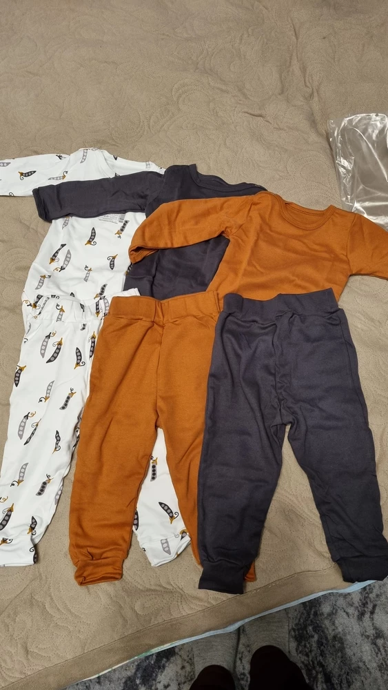 Заказываю уже второй раз эти комплекты. Очень качественные, приятные к телу, заклёпки крепкие и не рваться ткань возле них. Костюмчики хорошо переносят стирку и носим их весь период пока не переходим на размер больше. Поэтому рекомендую!)