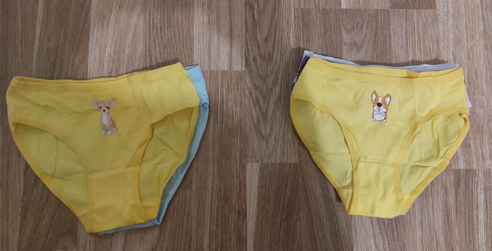 Из набора одни трусы больше остальных. Они явно маломерят т.к мой ребенок 95см, трусы взяла 110-116, брала специально больше, но носить будем сейчас т.к впору.